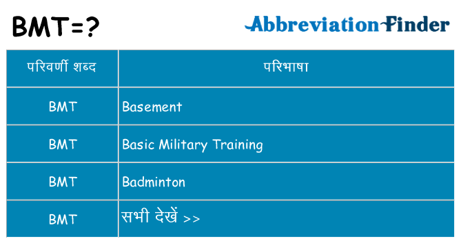 bmt का क्या अर्थ है