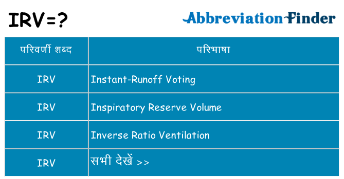 irv का क्या अर्थ है