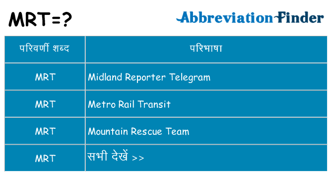 mrt का क्या अर्थ है