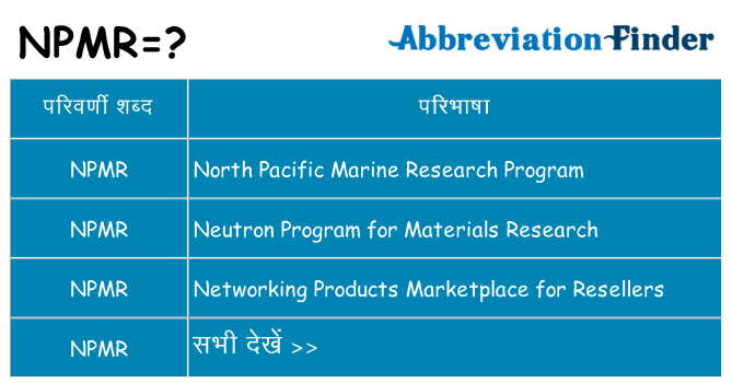 npmr का क्या अर्थ है