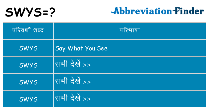 swys का क्या अर्थ है