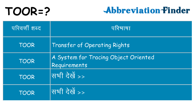 toor का क्या अर्थ है