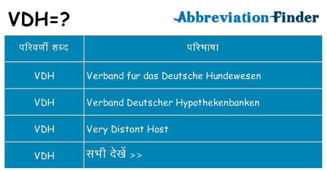 vdh का क्या अर्थ है