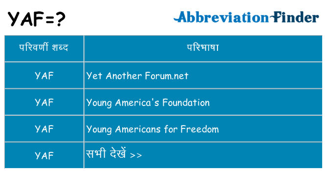 yaf का क्या अर्थ है