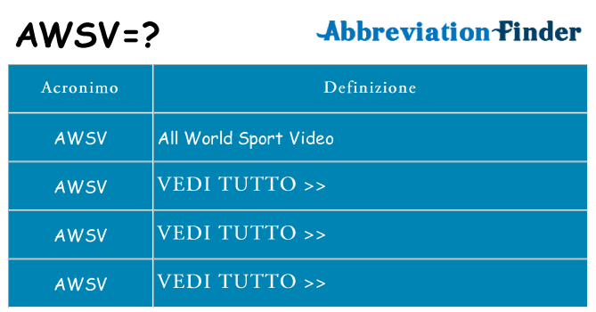 Che cosa significa l'acronimo awsv
