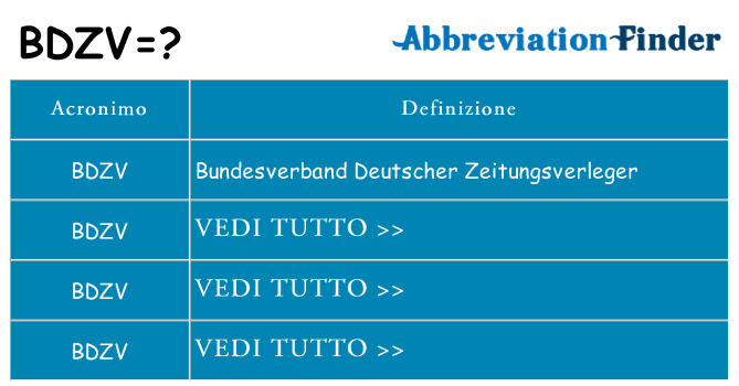Che cosa significa l'acronimo bdzv