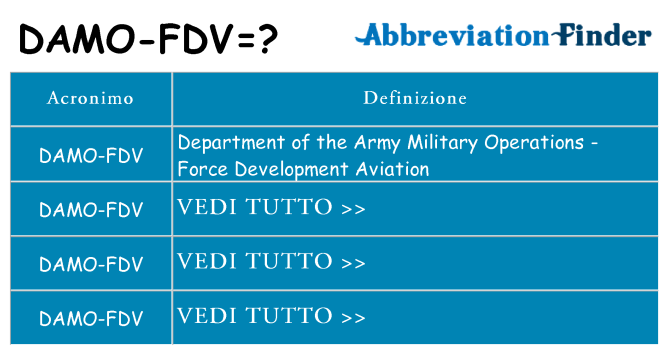 Che cosa significa l'acronimo damo-fdv