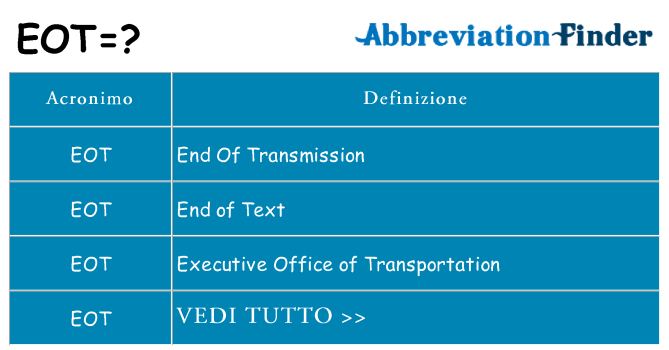 Che cosa significa l'acronimo eot