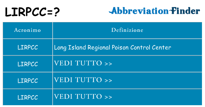 Che cosa significa l'acronimo lirpcc