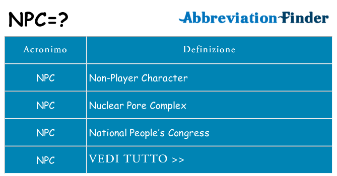 Che cosa significa l'acronimo npc