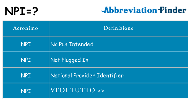 Che cosa significa l'acronimo npi