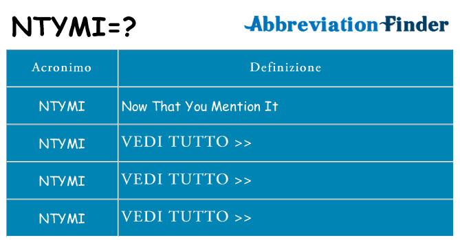 Che cosa significa l'acronimo ntymi