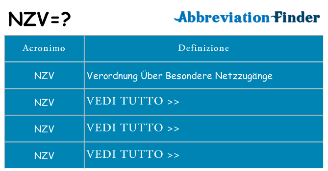 Che cosa significa l'acronimo nzv