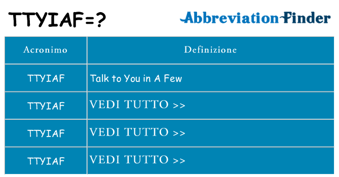 Che cosa significa l'acronimo ttyiaf