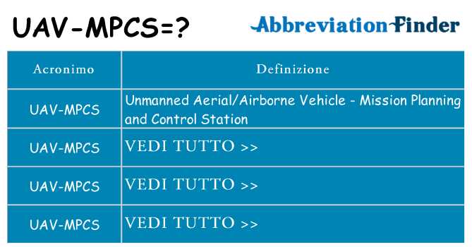 Che cosa significa l'acronimo uav-mpcs