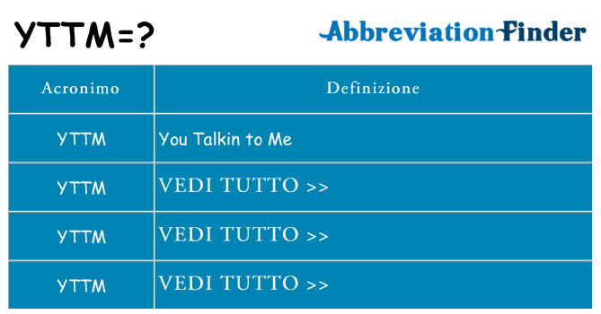 Che cosa significa l'acronimo yttm