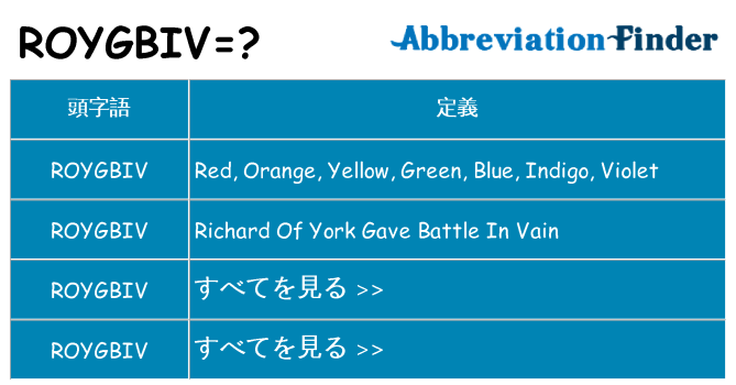 roygbiv は何の略します。