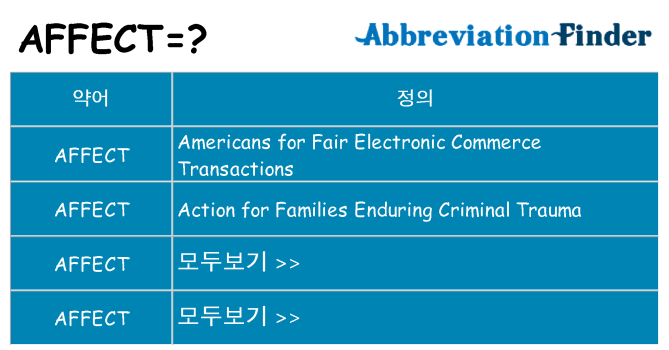 affect 대 한 무엇을 서가