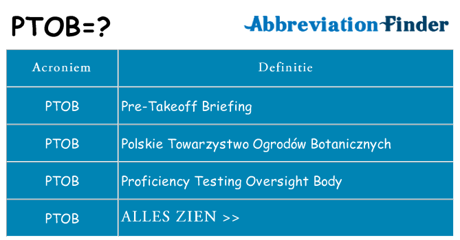 Wat staat ptob voor