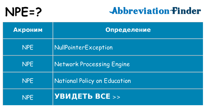 Что означает аббревиатура npe