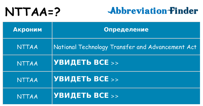 Что означает аббревиатура nttaa