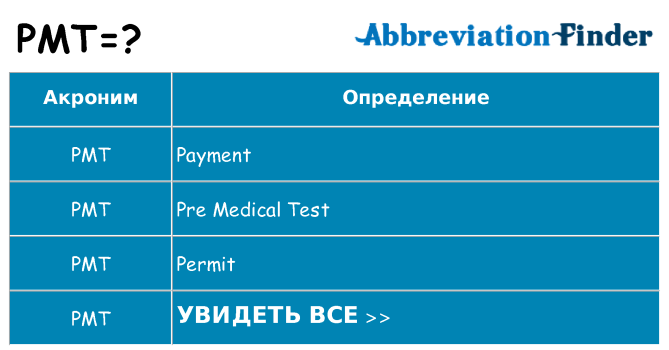 Что означает аббревиатура pmt