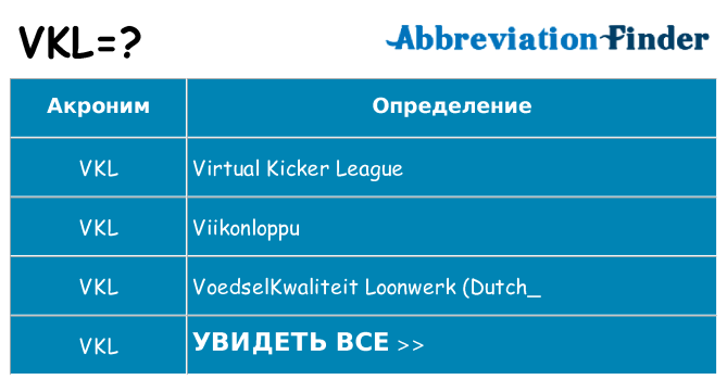 Что означает аббревиатура vkl