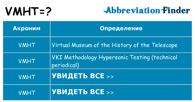 Что означает аббревиатура vmht