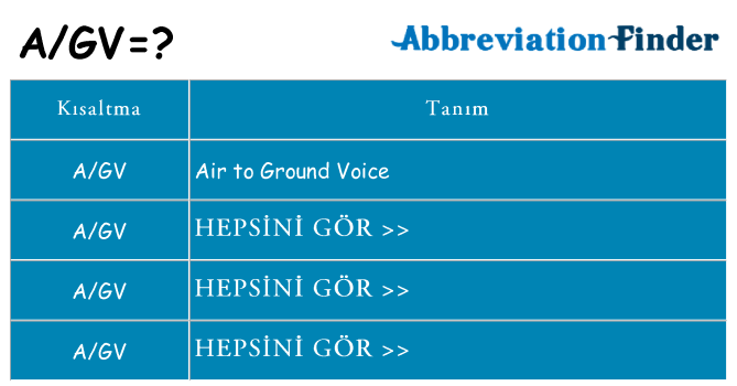 agv ne anlama geliyor