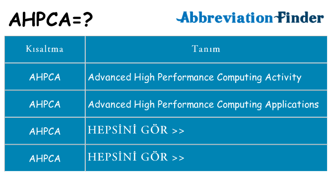 ahpca ne anlama geliyor
