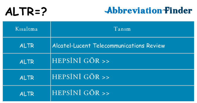 altr ne anlama geliyor