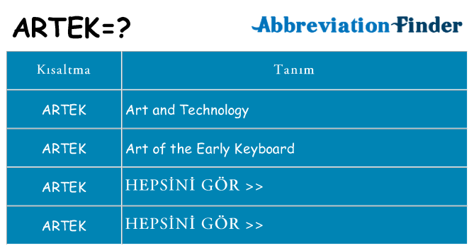 artek ne anlama geliyor