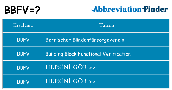 bbfv ne anlama geliyor