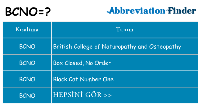 bcno ne anlama geliyor