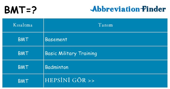 bmt ne anlama geliyor