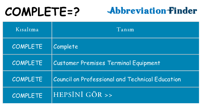 complete ne anlama geliyor