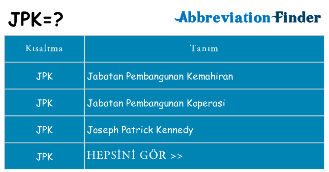 jpk ne anlama geliyor
