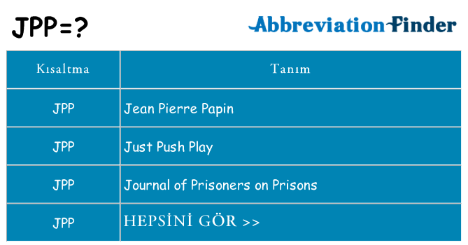 jpp ne anlama geliyor