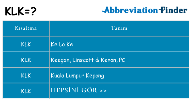 klk ne anlama geliyor