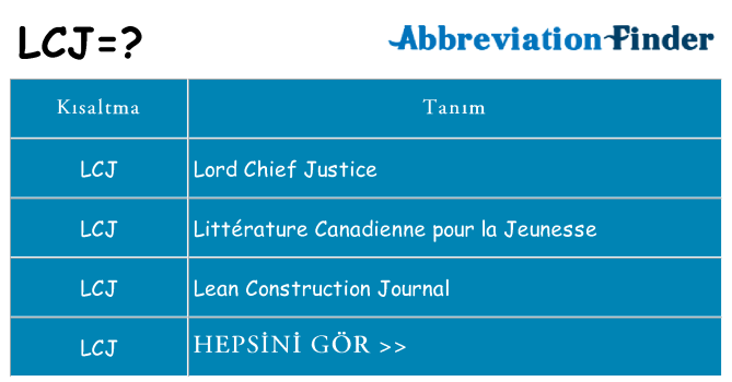lcj ne anlama geliyor