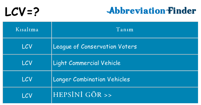 lcv ne anlama geliyor