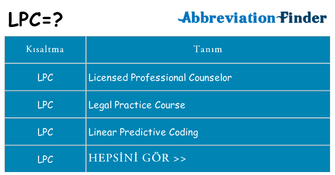 lpc ne anlama geliyor
