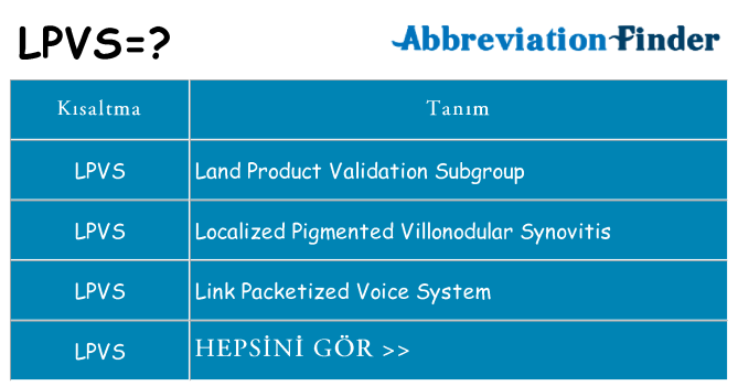 lpvs ne anlama geliyor