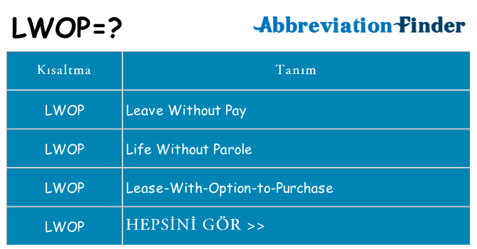 lwop ne anlama geliyor