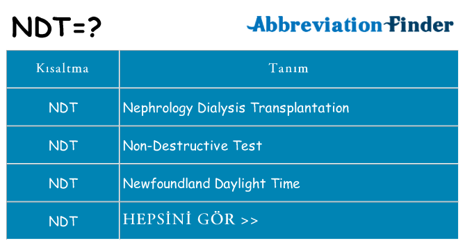 ndt ne anlama geliyor