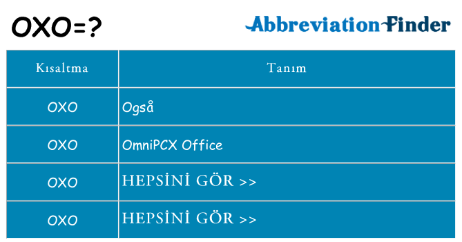 oxo ne anlama geliyor