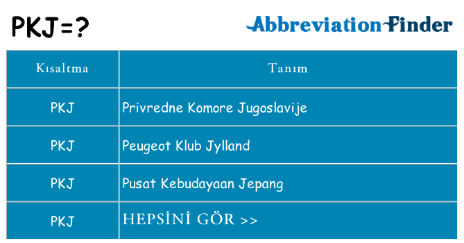 pkj ne anlama geliyor