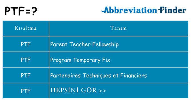 ptf ne anlama geliyor