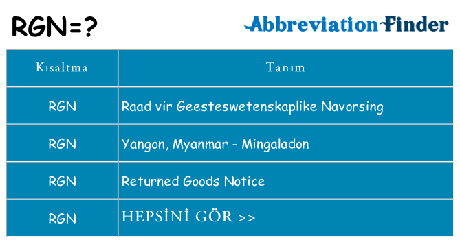 rgn ne anlama geliyor