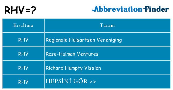 rhv ne anlama geliyor